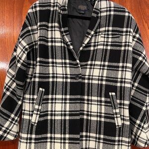 Women’s Pendleton Black & White Tartan Plaid Wool Peacoat with Tab Collar Size L